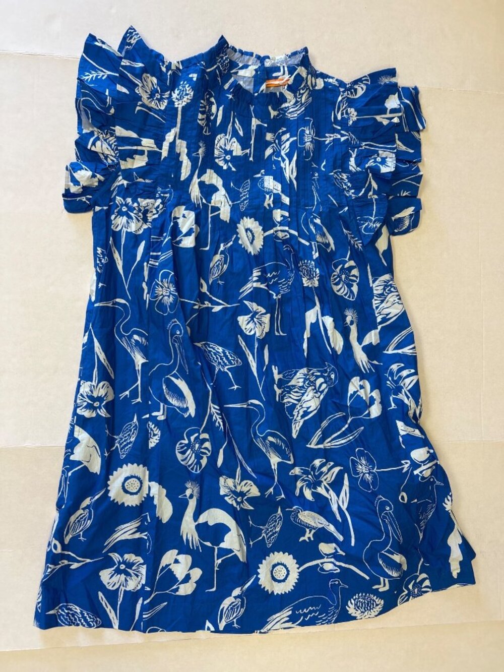 OLIPHANT Audubon Pintuck Ruffle Mini Dress Blue Size Large NWT - Picture 5 of 9